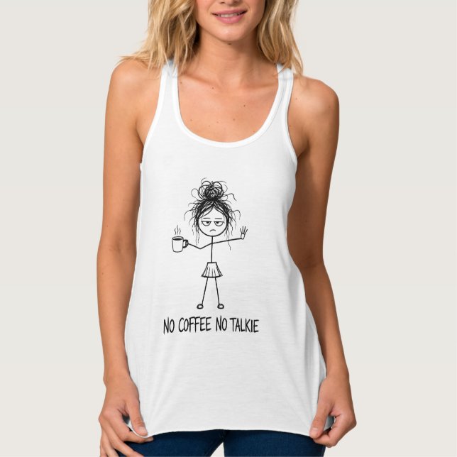 Inget kaffe, ingen snack Rolig Stickfigur Tjej  Linne Med Racerback (Framsida)