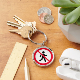 Inget körande tecken | Premium Keychain Rund Silverfärgad Nyckelring