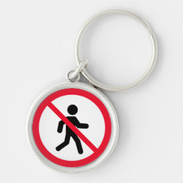 Inget körande tecken | Premium Keychain Rund Silverfärgad Nyckelring