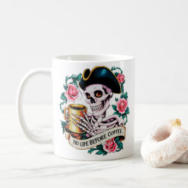 Inget liv före Coffee Funny Skeleton Kaffemugg