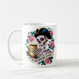 Inget liv före Coffee Funny Skeleton Kaffemugg