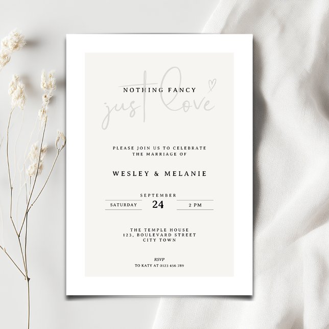 Inget märkvärdigt bara kärlek Beige Elegant Bröllo Inbjudningar (Nothing fancy just love minimalist wedding invitation)