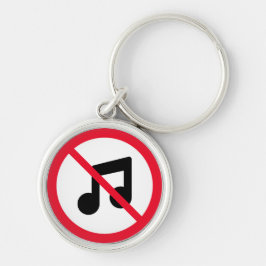 Inget musikförbjudet tecken | Premium Keychain Rund Silverfärgad Nyckelring