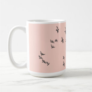 "Inget nät gör mig ensnarr" +fåglar (svart på blek Kaffemugg