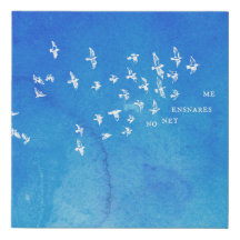 "Inget nät gör mig ensnarr" + fåglar (vita på blåt