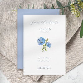 Inget Photo Blue Script Hydrangea sparar datumkort Spara Datumet