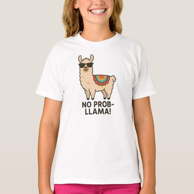 Inget Prob-Llama Coolt Beige Llama-design T Shirt (Framsida)