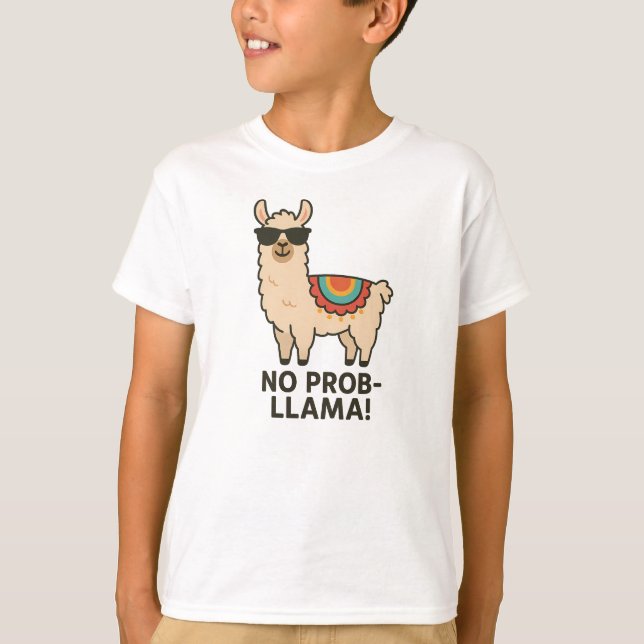 Inget Prob-Llama Coolt Beige Llama-design T Shirt (Framsida)