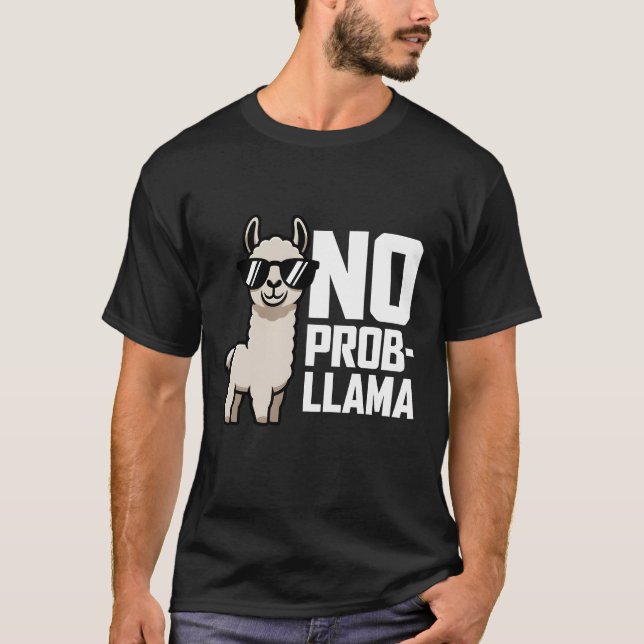 Inget Prob-Llama Roliga Coola Solglasögon Tecknad  T Shirt (Framsida)