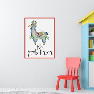 Inget Prob-llama Roligt Blommigt Lama Barnrum Poster