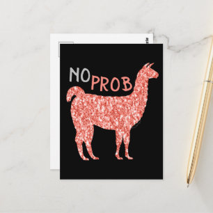 Inget Prob Llama rosa korall glitter Glittrar Vykort