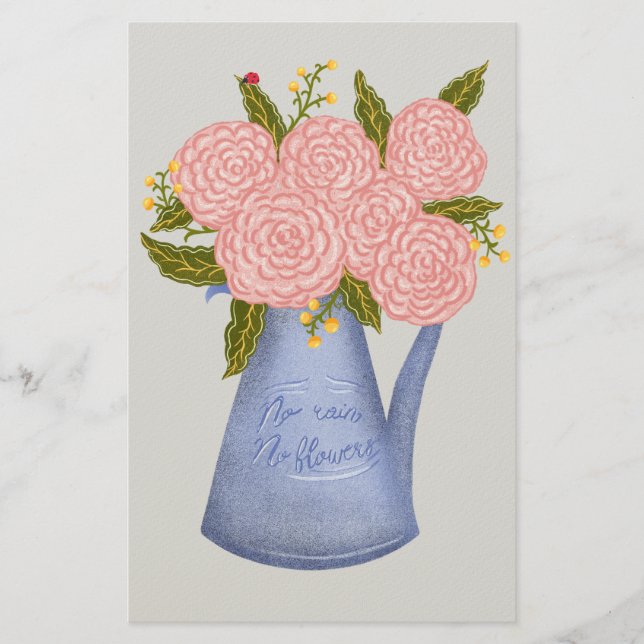 Inget regn inga blommor vattenkanna med blommor brevpapper (Framsida)