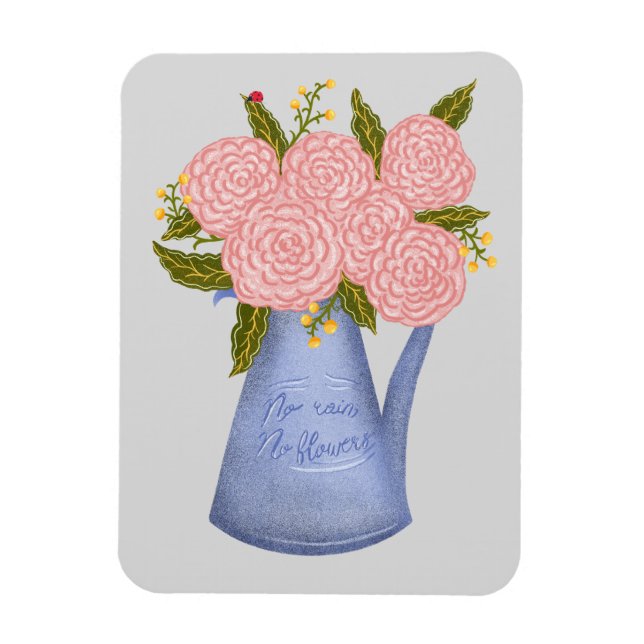 Inget regn inga blommor vattenkanna med blommor magnet (Vertikal)