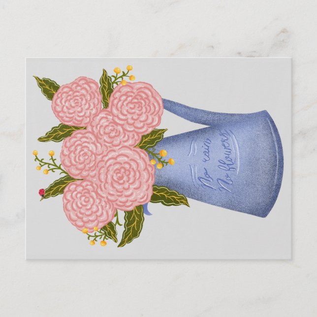 Inget regn inga blommor vattenkanna med blommor vykort (Framsida)