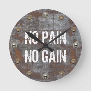 Inget smärta ingen Motivational rostig metall fö Rund Klocka