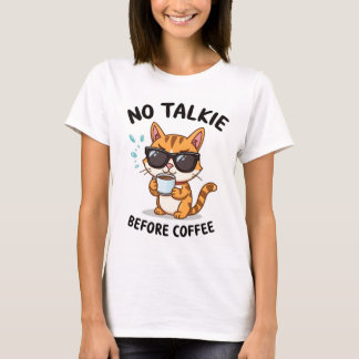 Inget Snack före Kaffe" T-shirt — Rolig Katt