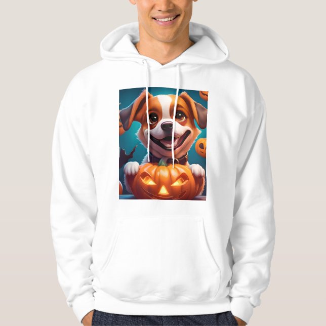 INGET SPRÅK BEHANDLAR BARA Cute Halloween Puppy OW Hoodie (Framsida)