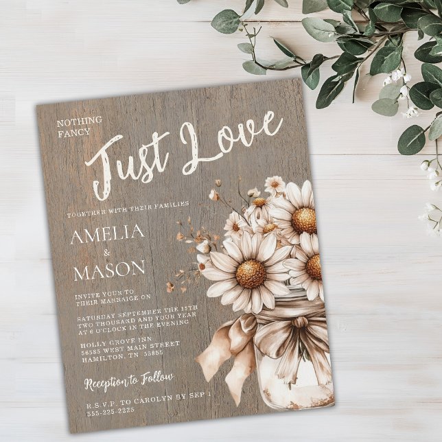 Inget Tjafs Bara Kärlek Bröllopsinbjudan På Budget (Nothing Fancy Just Love Budget Wedding Invitation)