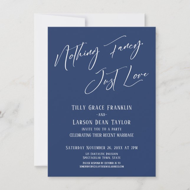 Inget Tjafs, Bara Kärlek Elegant Typografi Marinbl Inbjudningar (Framsida)
