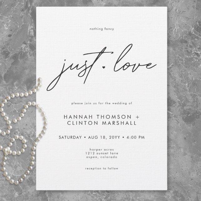 Inget Tjafs Bara Kärlek Minimalistisk Bröllop Inbjudningar (Nothing Fancy Just Love Minimalist Wedding Invitation)