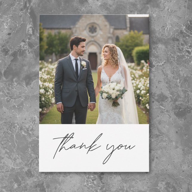 Inget Tjafs Bara Kärlek Minimalistisk Foto Bröllop Tack Kort (Nothing Fancy Just Love Minimalist Photo Wedding Thank You Card)