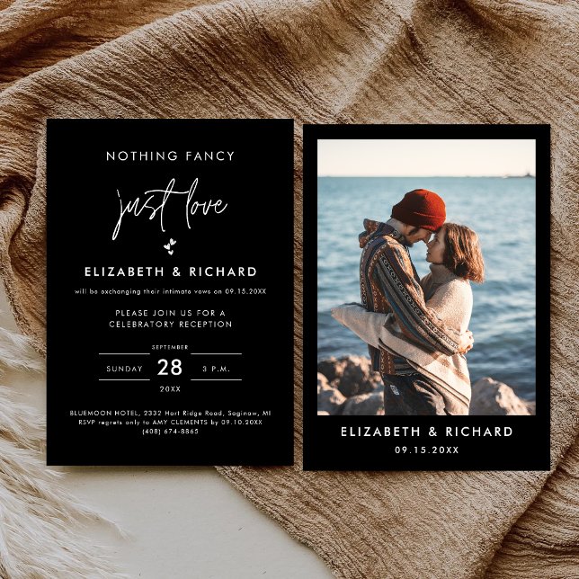 Inget Tjafs Bara Kärlek Minimalistisk Ledig Bröllo Inbjudningar (Minimalist “nothing fancy just love” invitation sets a relaxed, heartfelt vibe for your wedding.)