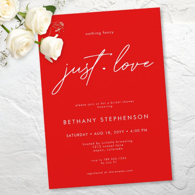 Inget Tjafs Bara Kärlek Röd Minimal Bröllopsfest Inbjudningar (Nothing Fancy Just Love Red Minimal Bridal Shower Invitation)