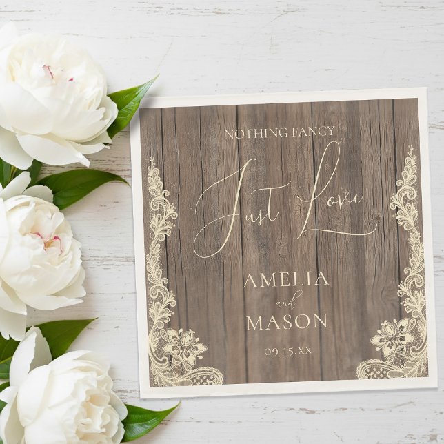 Inget Tjafs Bara Kärlek Rustik Bröllop Pappersservett (Nothing Fancy Just Love Rustic Wedding Napkins)