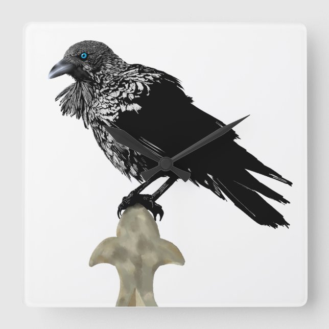 Ingiven Raven Fyrkantig Klocka (Framsida)
