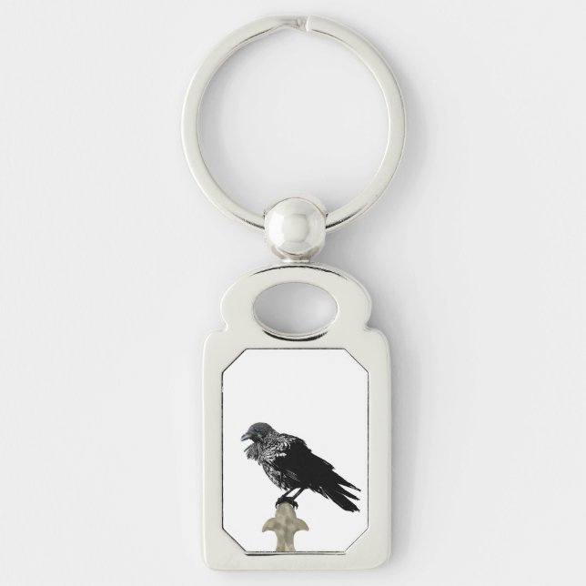 Ingiven Raven Rektangulärt Silverfärgad Nyckelring (Framsidan)