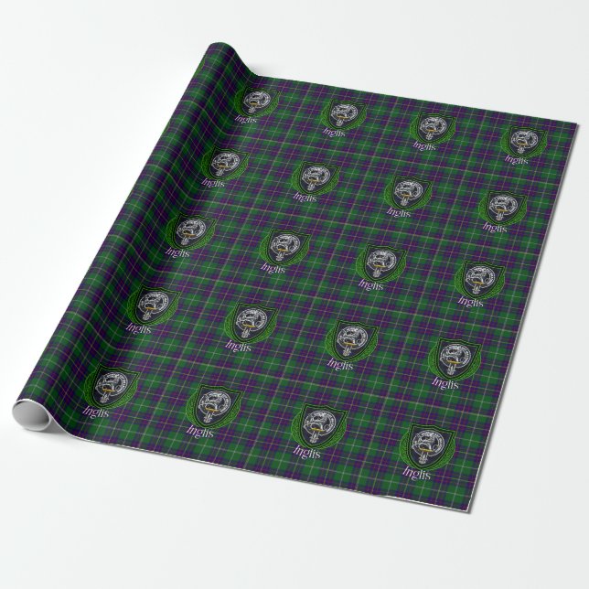 Inglis skotska klan tartan och vapensköld presentpapper (Utrullad)