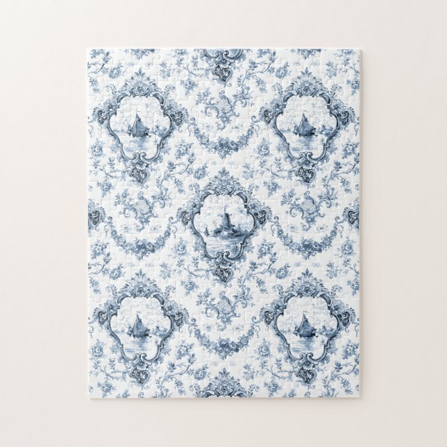 Ingraverad Blommigt med boatblått/Kvarn Pussel (Vertikal)