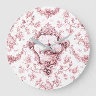 Ingraverad Blommigt med Kvarn och båtar med Rosa Stor Klocka