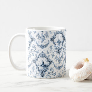 Ingraverad Blommigt med Kvarn och Boats-Blue Kaffemugg