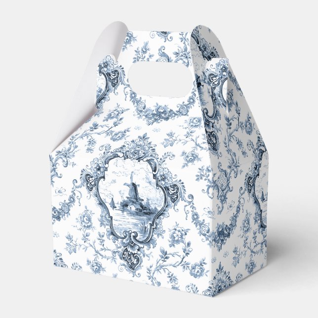 Ingraverad Blommigt med Kvarn och Boats-Blue Presentaskar (Framsidan Sidan)