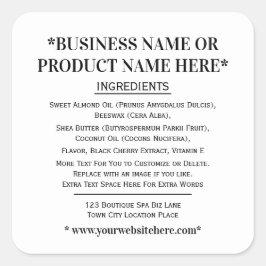 Ingredienser etikett Vit svart ruta