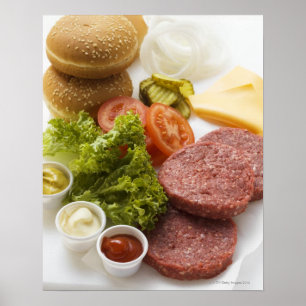 Ingredienser till ostburgare poster