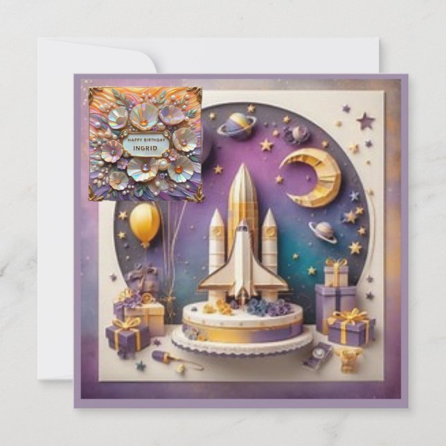 INGRID ~ Birthday Card ~ Space Rocket ~ (Framsida)