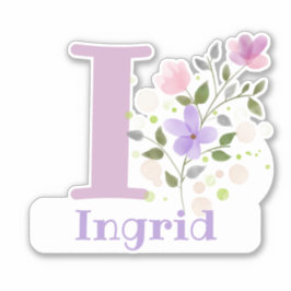 Ingrid & Initial namn med Blommigt Design Klistermärken