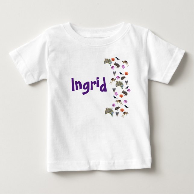 Ingrid, namnlogotyp med australisk vilda djur,  t shirt (Framsida)