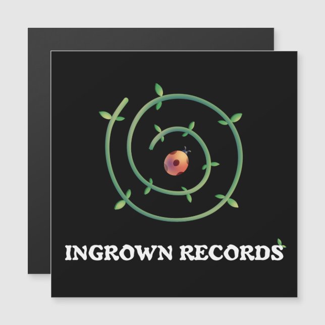 Ingrown Records Ladybug Spiral Magnet Card Black (Fram/baksida)
