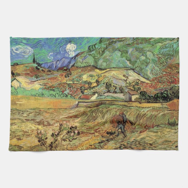 Inhägnat sädesfält med bonde av Vincent van Gogh Kökshandduk (Horisontell)