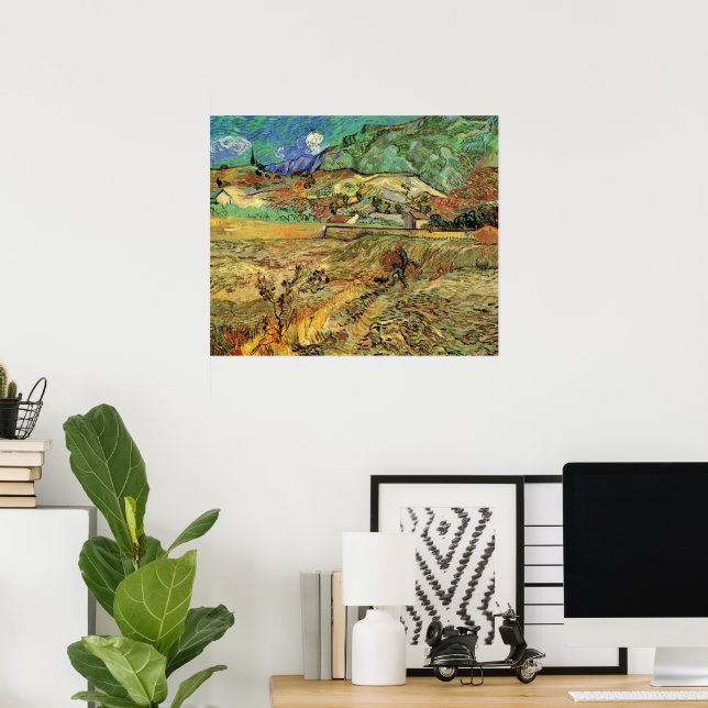 Inhägnat sädesfält med bonde av Vincent van Gogh Poster (Hemmakontoret)