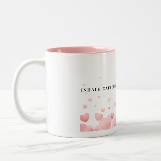 Inhale Caffeine Rosa Heart Coffee Mugg (Vänster)