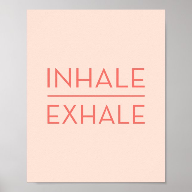 Inhale Exhale Coral Rosa Motivational Yoga Quote Poster (Framsidan)