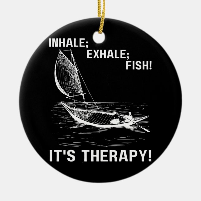 Inhale Exhale Fish Det är Therapy Fisher Man Fish Julgransprydnad Keramik (Framsidan)