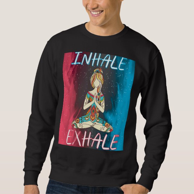 Inhale Exhale Meditation Workout Exercise Yoga Lång Ärmad Tröja (Framsida)
