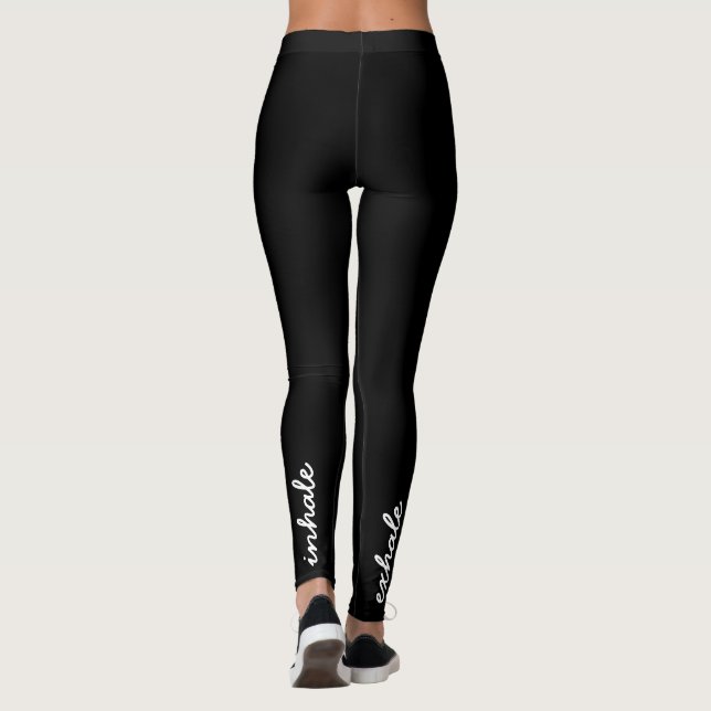 Inhale Exhale Script Black and White Leggings (Baksida)