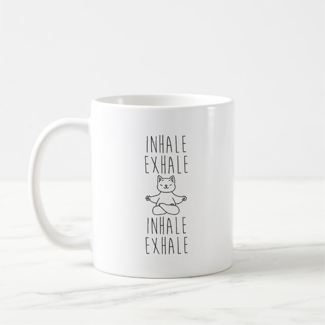 inhale Exhale yoga cat Kaffemugg (Vänster)