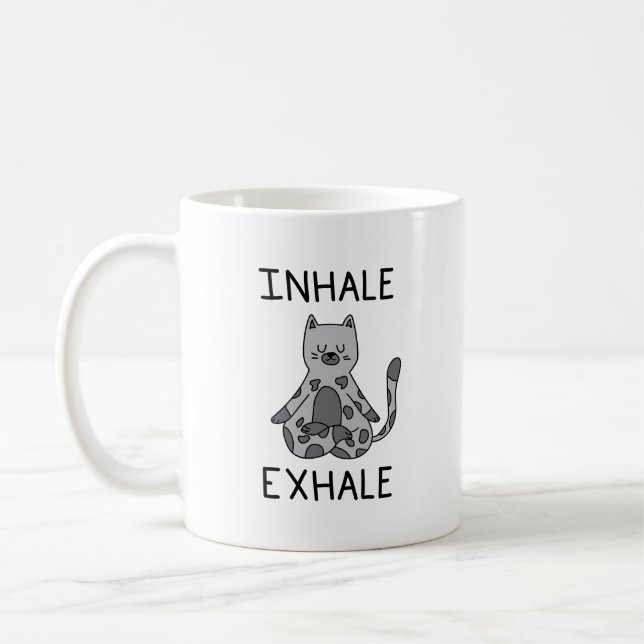 Inhale Exhale Yoga Cat Kaffemugg (Vänster)